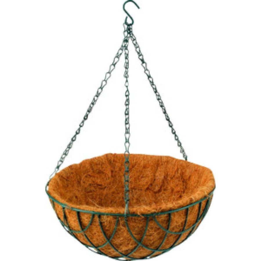 Landscapers Select GB-4303-3L Hanging Planter, Circle, 22 lb Capacity, Natural Coconut -Steel, Matte Green