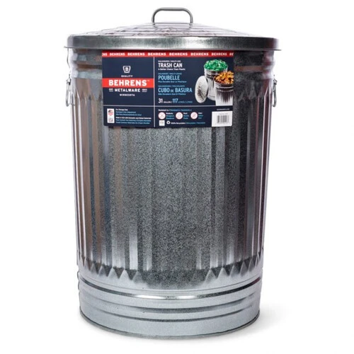 Behrens 31 Gallon Steel Garage Garbage Trash Can, 31 gallon volume capacity