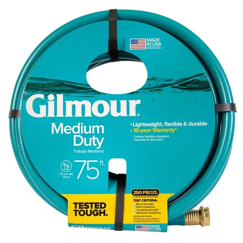 GILMOUR Garden Hose, 5-8 in, 75 ft L, Rubber-Vinyl, Green