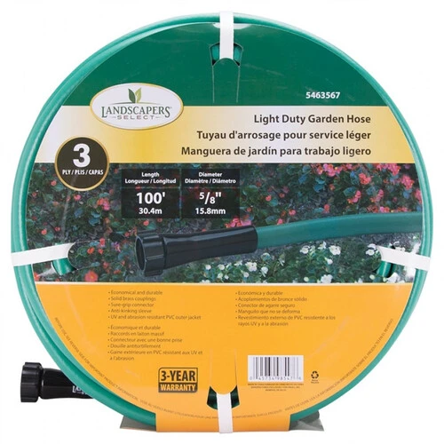 Landscapers Garden Hose, 100 ft L, Female x Male, PVC, Green