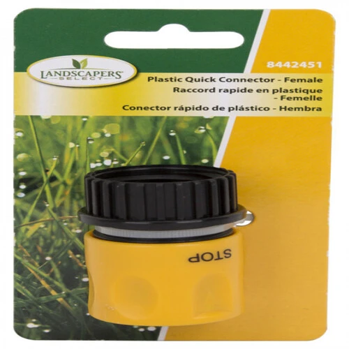 Landscapers Select Hose Connector, 3-4 in, Female, Plastic, Yellow and Black